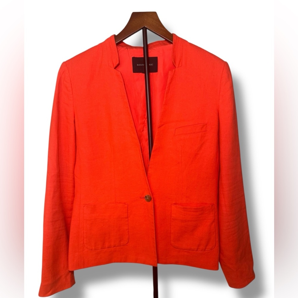 Banana Republic Orange Blazer Tailored Cotton Linen‎ Blend Suit Jacket Sz 6 EUC